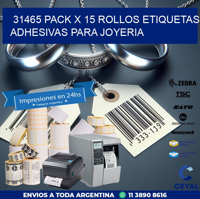 31465 PACK X 15 ROLLOS ETIQUETAS ADHESIVAS PARA JOYERIA