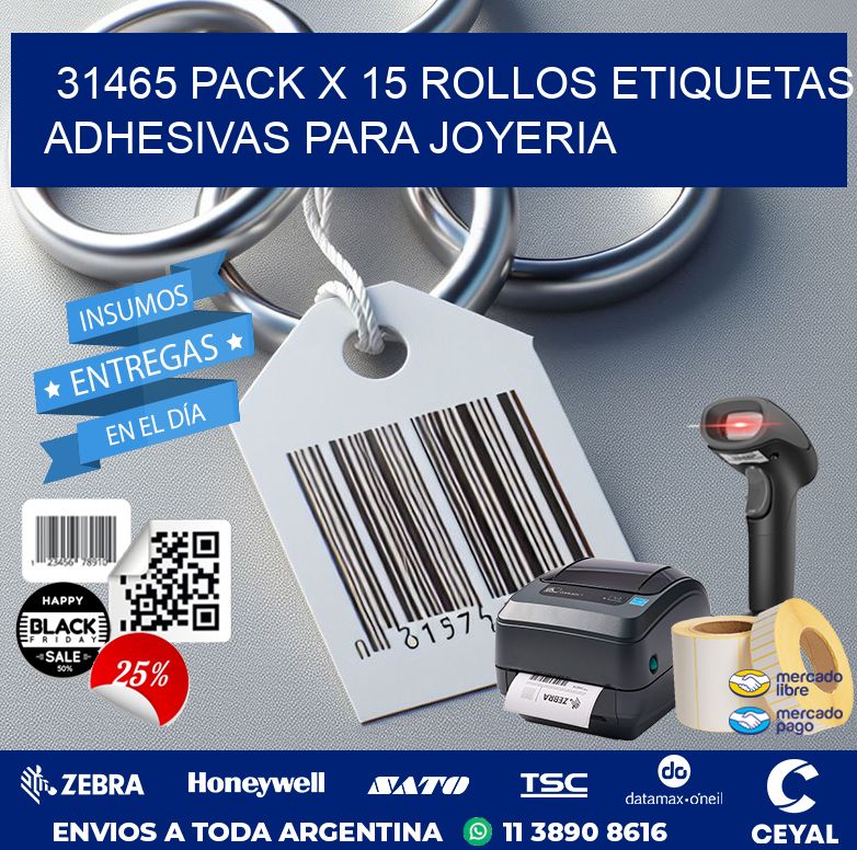 31465 PACK X 15 ROLLOS ETIQUETAS ADHESIVAS PARA JOYERIA