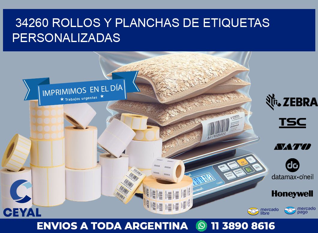 34260 ROLLOS Y PLANCHAS DE ETIQUETAS PERSONALIZADAS