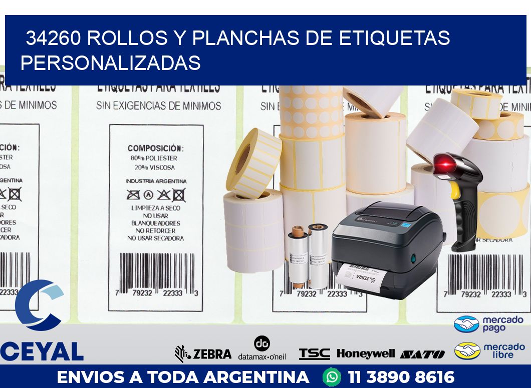 34260 ROLLOS Y PLANCHAS DE ETIQUETAS PERSONALIZADAS
