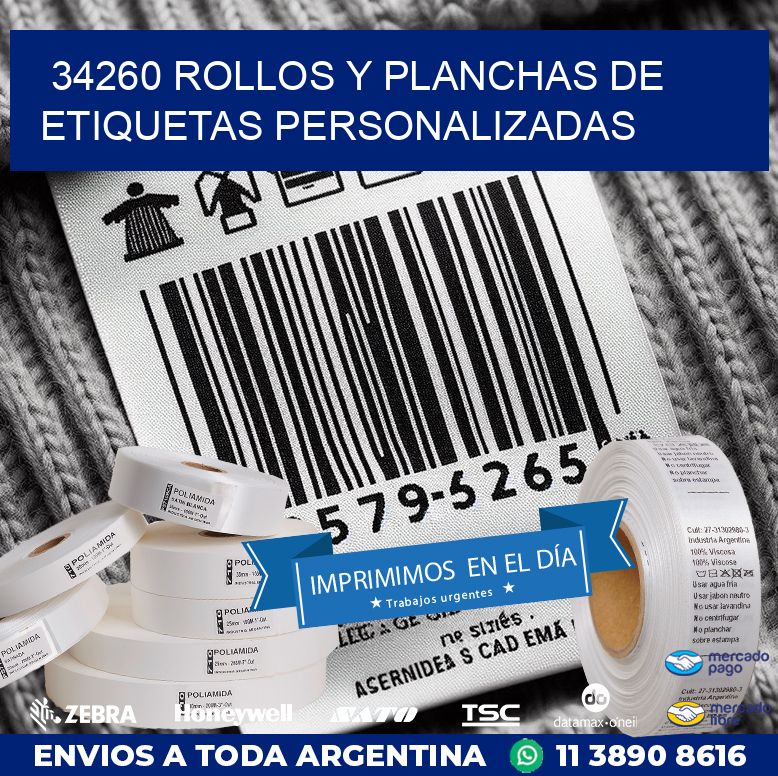 34260 ROLLOS Y PLANCHAS DE ETIQUETAS PERSONALIZADAS
