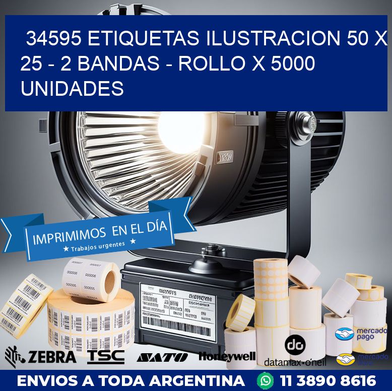 34595 ETIQUETAS ILUSTRACION 50 X 25 - 2 BANDAS - ROLLO X 5000 UNIDADES