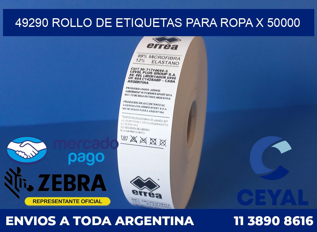49290 ROLLO DE ETIQUETAS PARA ROPA X 50000
