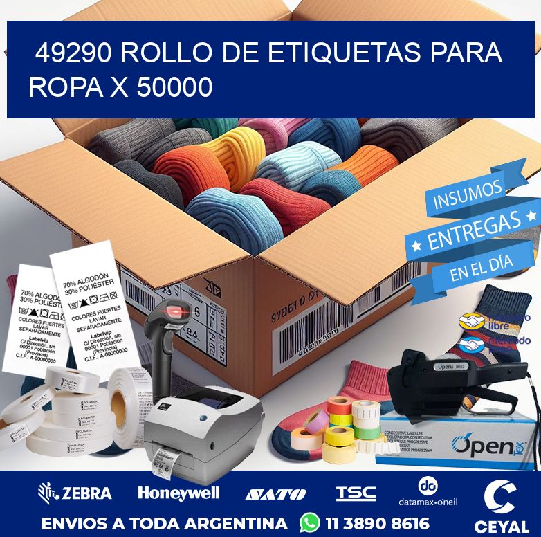 49290 ROLLO DE ETIQUETAS PARA ROPA X 50000