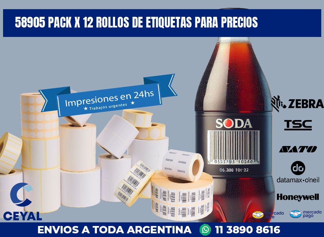 58905 PACK X 12 ROLLOS DE ETIQUETAS PARA PRECIOS