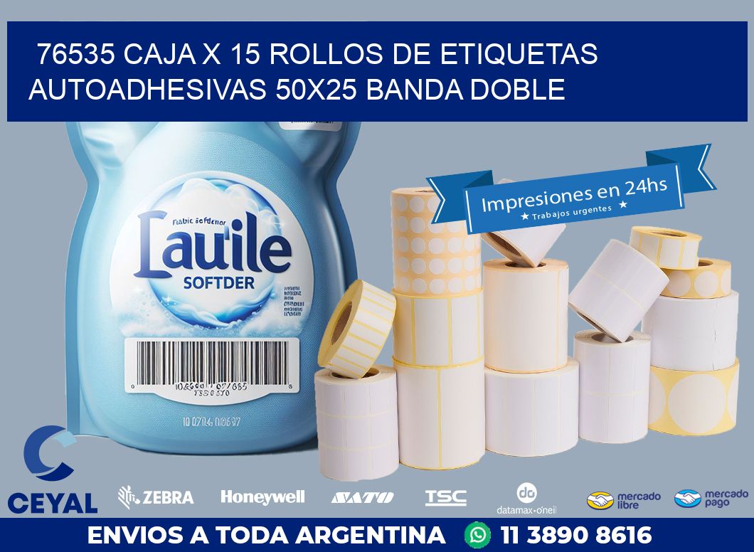 76535 CAJA X 15 ROLLOS DE ETIQUETAS AUTOADHESIVAS 50X25 BANDA DOBLE