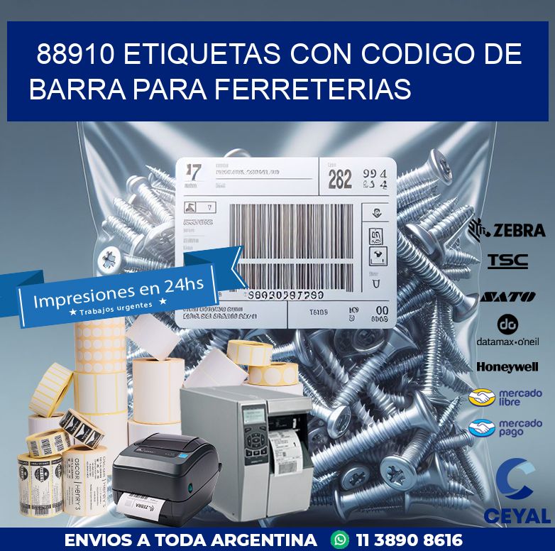 88910 ETIQUETAS CON CODIGO DE BARRA PARA FERRETERIAS