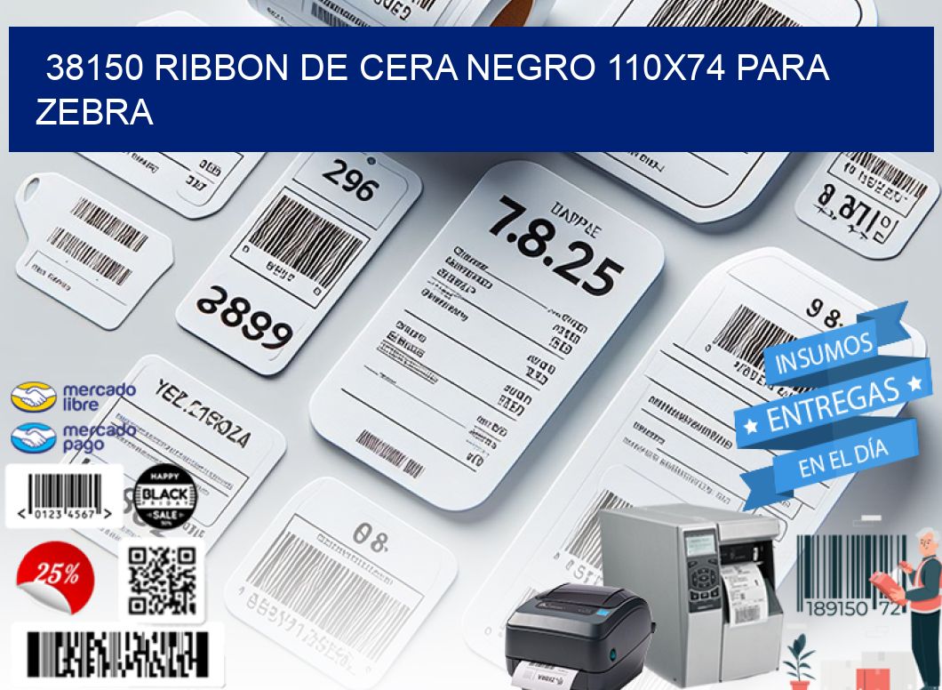 38150 RIBBON DE CERA NEGRO 110X74 PARA ZEBRA