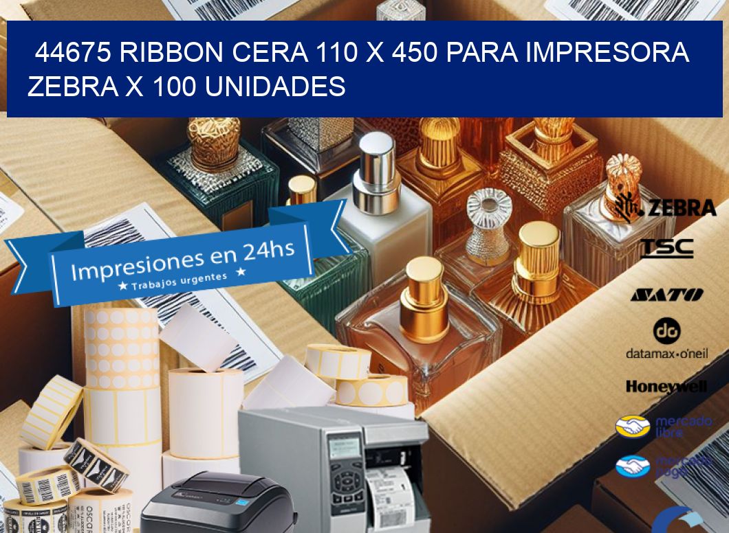 44675 RIBBON CERA 110 X 450 PARA IMPRESORA ZEBRA X 100 UNIDADES
