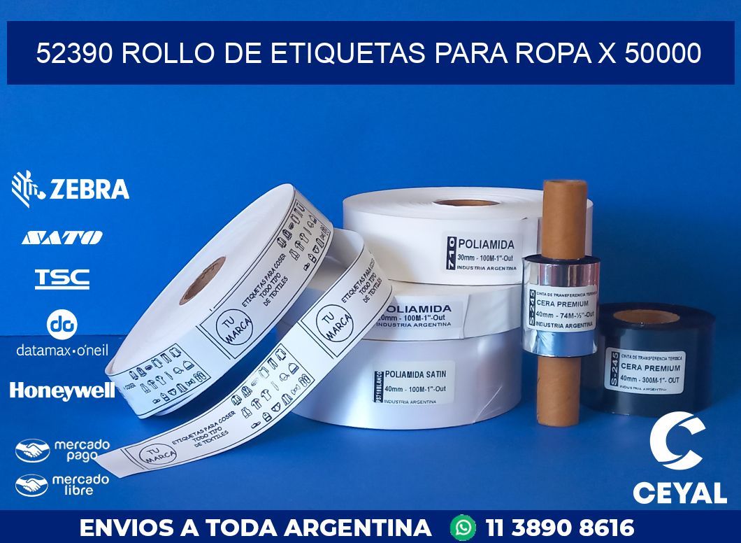 52390 ROLLO DE ETIQUETAS PARA ROPA X 50000