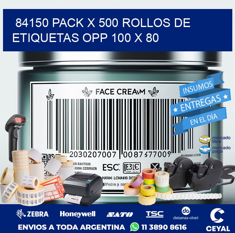 84150 PACK X 500 ROLLOS DE ETIQUETAS OPP 100 X 80