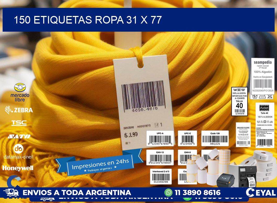 150 ETIQUETAS ROPA 31 x 77