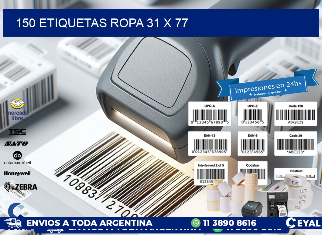 150 ETIQUETAS ROPA 31 x 77