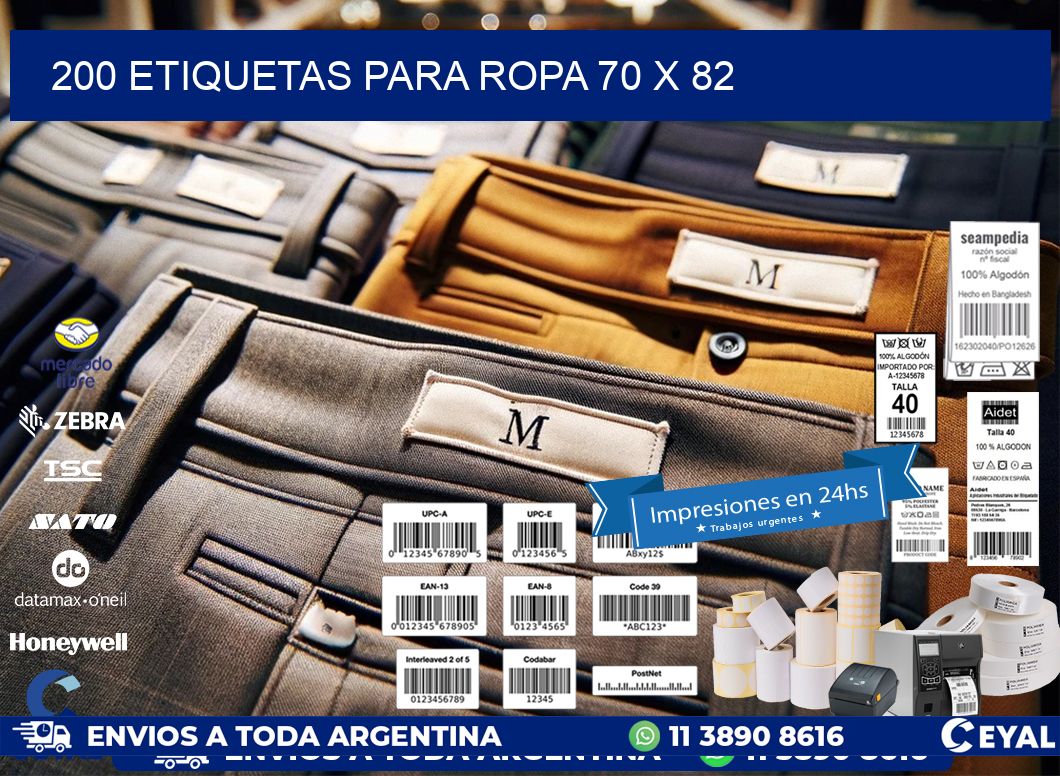 200 ETIQUETAS PARA ROPA 70 x 82