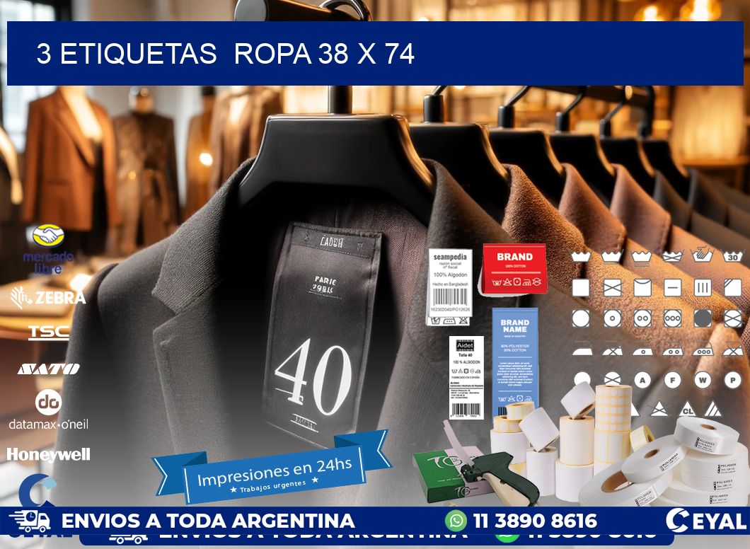 3 ETIQUETAS  ROPA 38 x 74