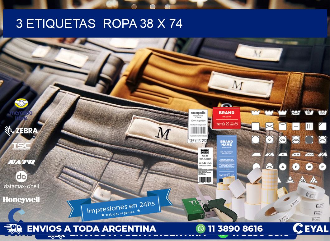 3 ETIQUETAS  ROPA 38 x 74