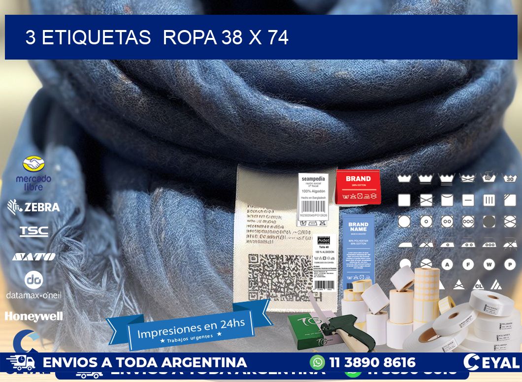 3 ETIQUETAS  ROPA 38 x 74