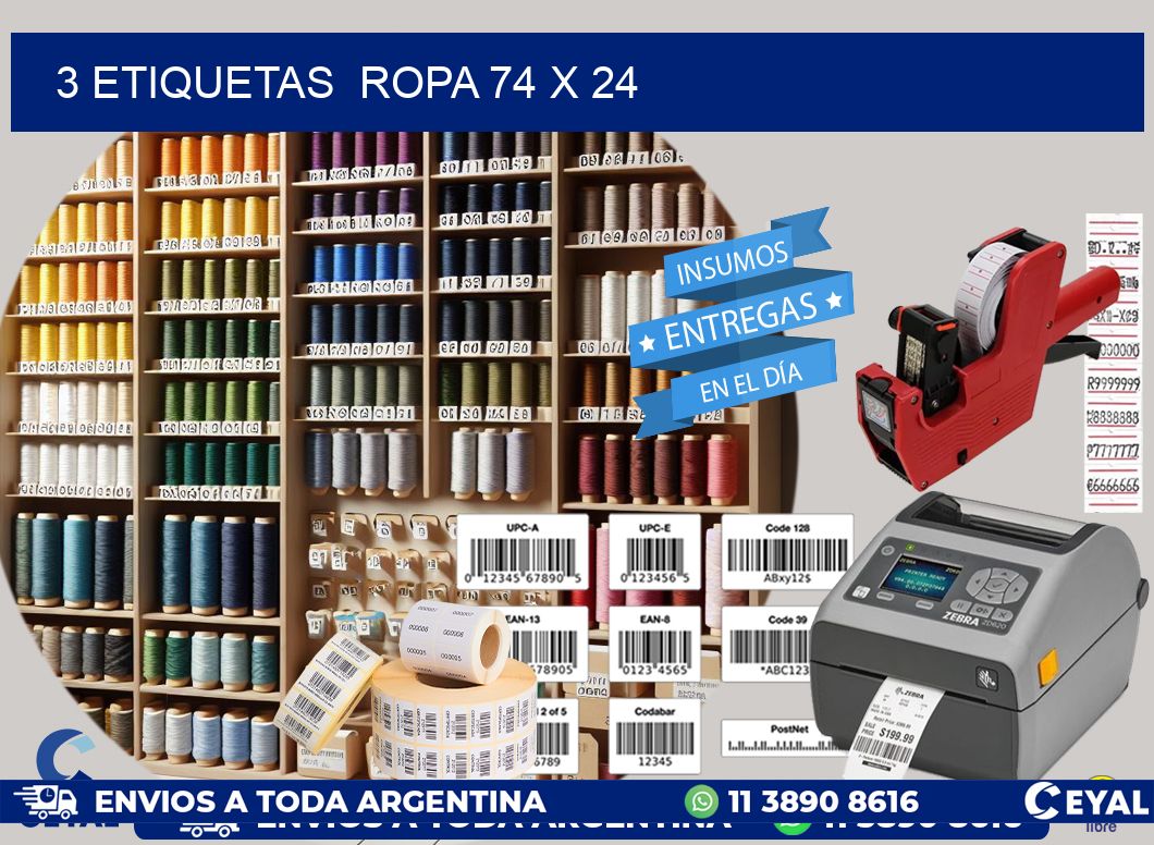 3 ETIQUETAS  ROPA 74 x 24
