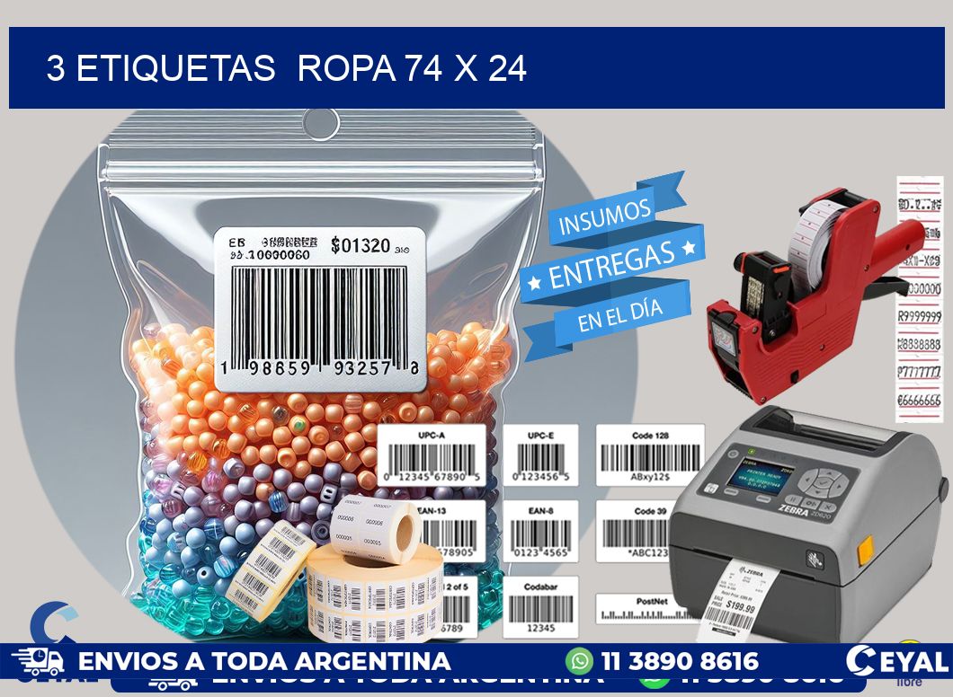 3 ETIQUETAS  ROPA 74 x 24