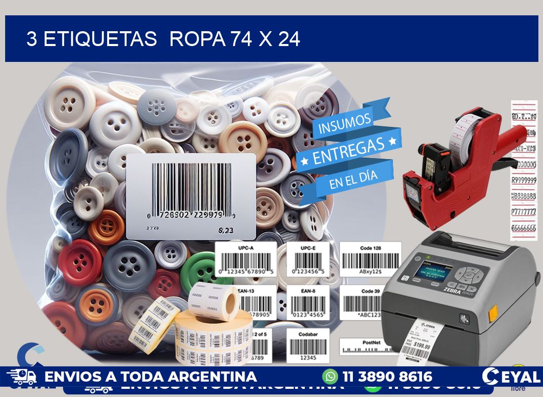 3 ETIQUETAS  ROPA 74 x 24