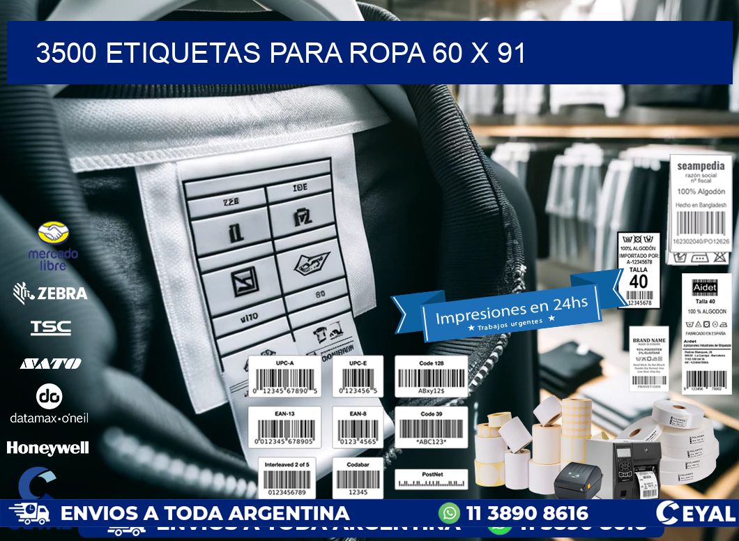 3500 ETIQUETAS PARA ROPA 60 x 91