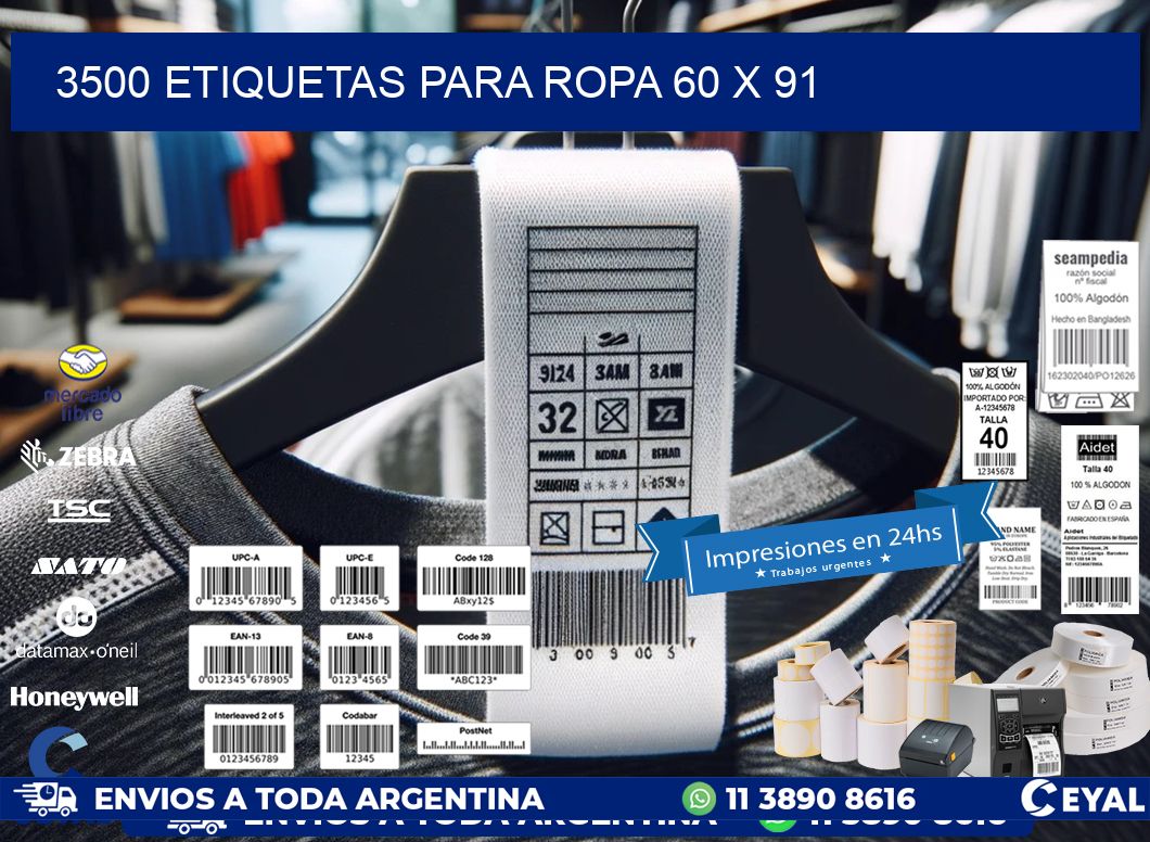 3500 ETIQUETAS PARA ROPA 60 x 91