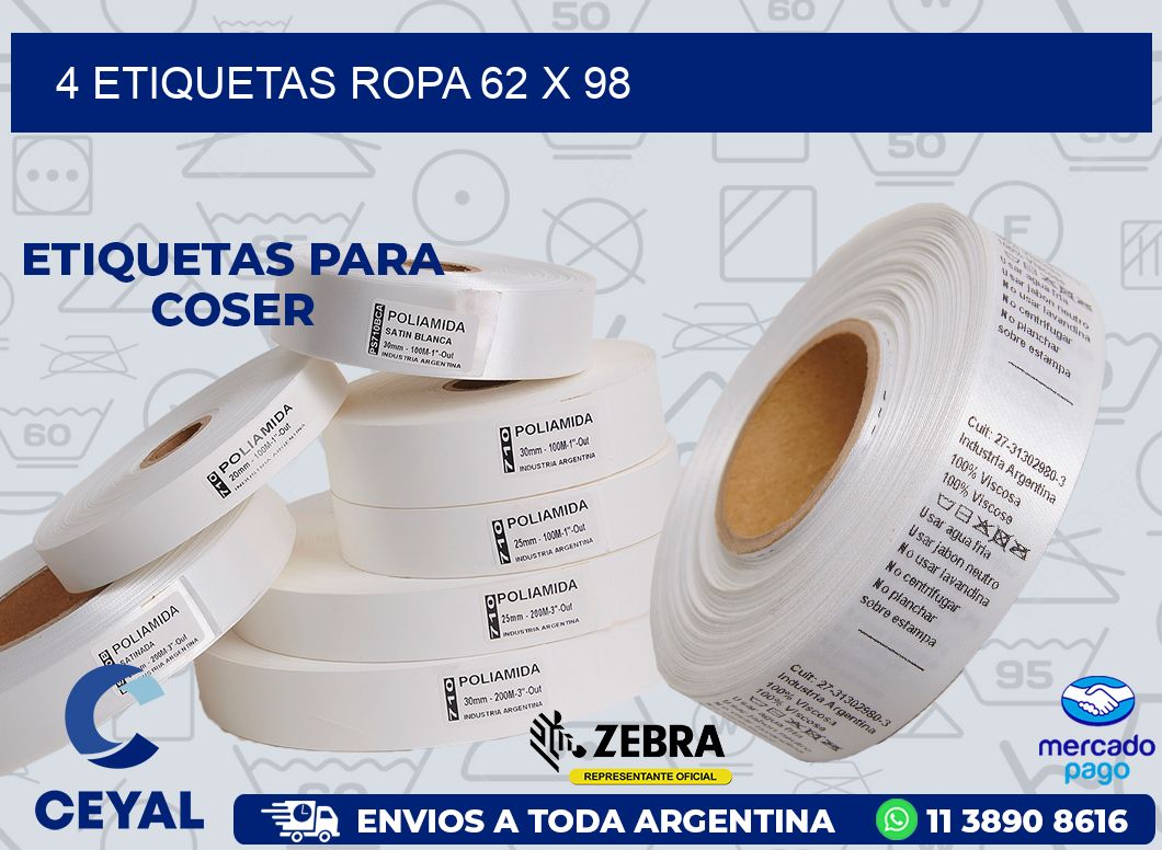 4 ETIQUETAS ROPA 62 x 98