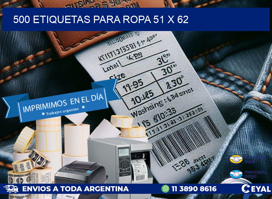 500 ETIQUETAS PARA ROPA 51 x 62