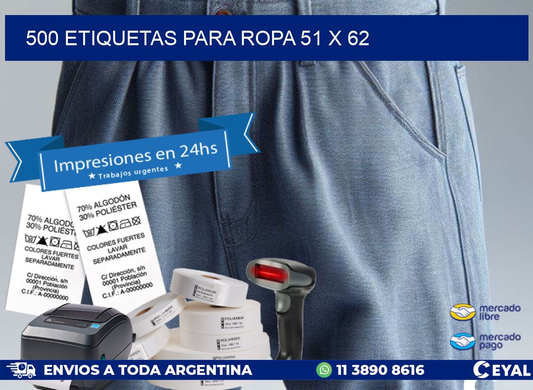 500 ETIQUETAS PARA ROPA 51 x 62