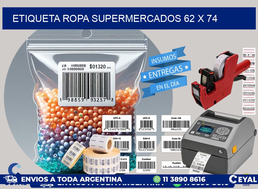 ETIQUETA ROPA SUPERMERCADOS 62 x 74