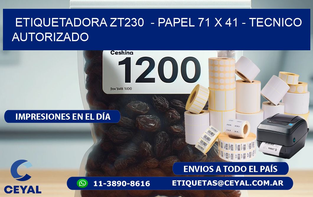 ETIQUETADORA ZT230  - PAPEL 71 x 41 - TECNICO AUTORIZADO