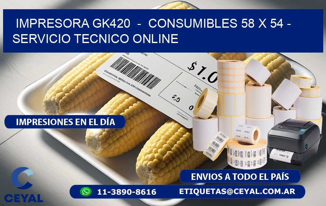 IMPRESORA GK420  -  CONSUMIBLES 58 x 54 - SERVICIO TECNICO ONLINE