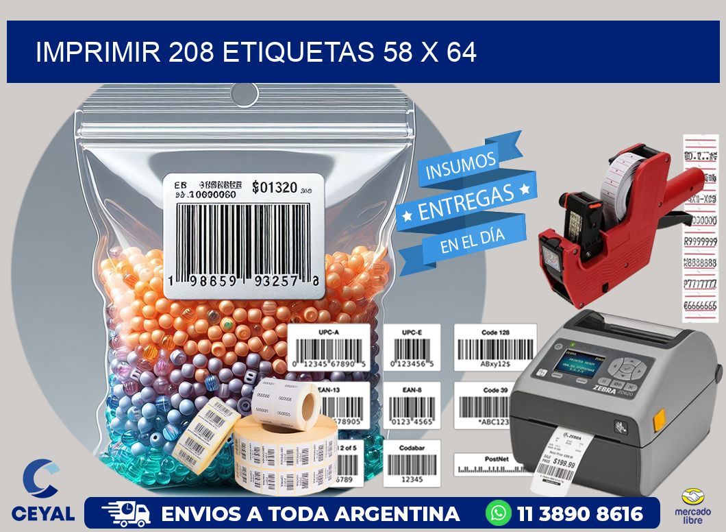 IMPRIMIR 208 ETIQUETAS 58 x 64