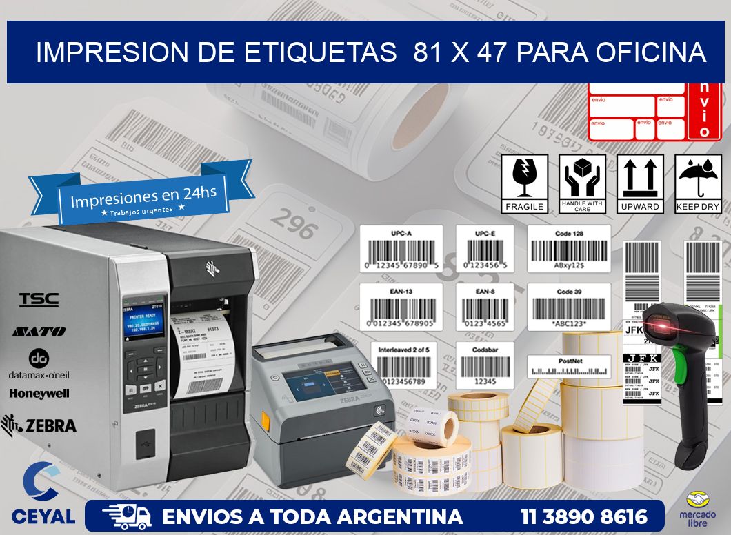 impresion de etiquetas  81 x 47 para oficina