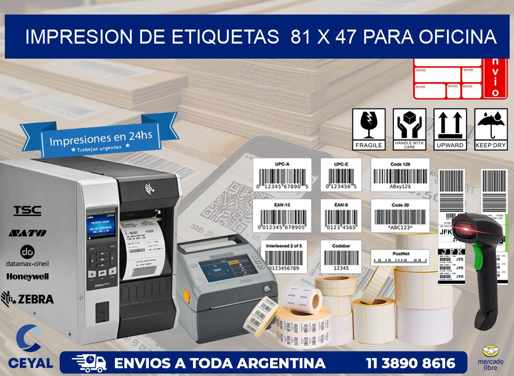 impresion de etiquetas  81 x 47 para oficina