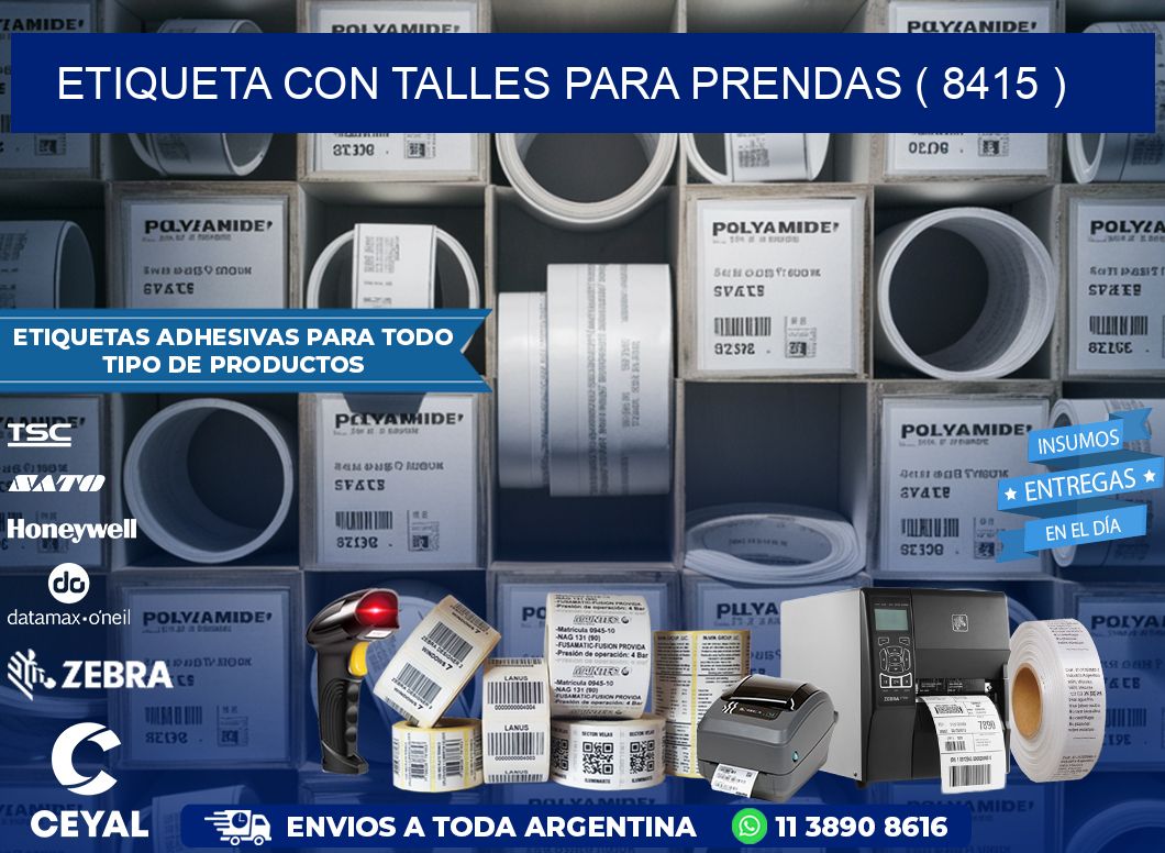 ETIQUETA CON TALLES PARA PRENDAS ( 8415 )