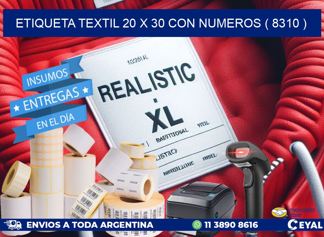 ETIQUETA TEXTIL 20 X 30 CON NUMEROS ( 8310 )
