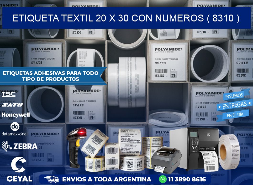 ETIQUETA TEXTIL 20 X 30 CON NUMEROS ( 8310 )