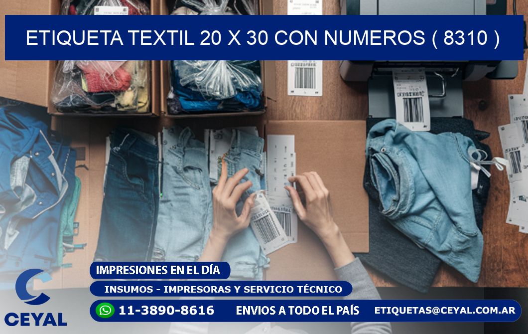 ETIQUETA TEXTIL 20 X 30 CON NUMEROS ( 8310 )