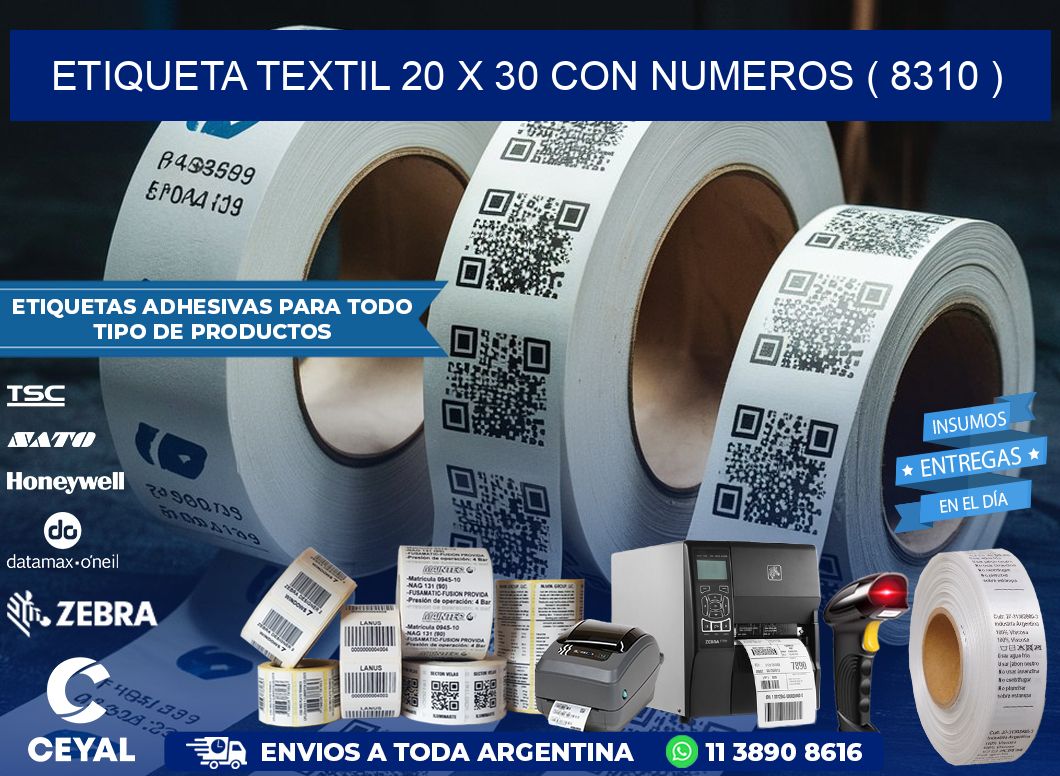 ETIQUETA TEXTIL 20 X 30 CON NUMEROS ( 8310 )