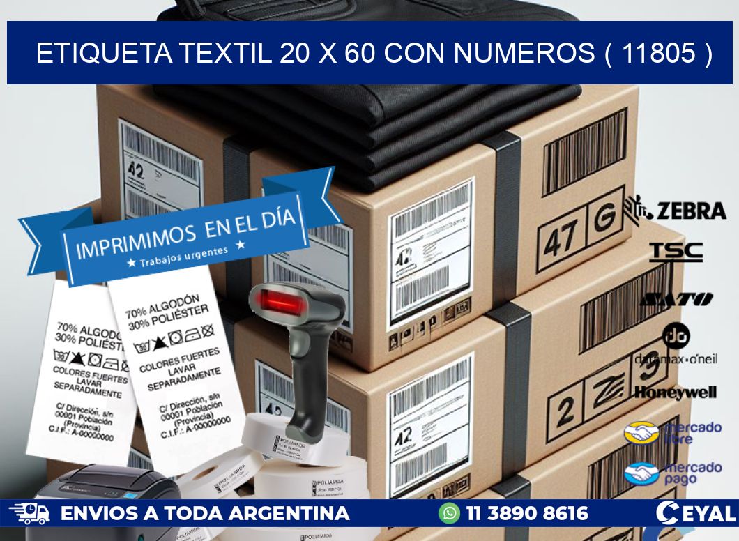 ETIQUETA TEXTIL 20 X 60 CON NUMEROS ( 11805 )