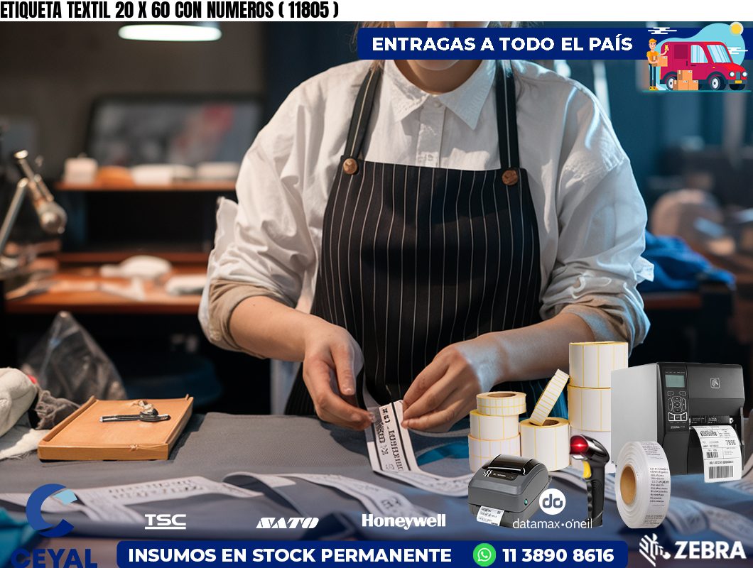ETIQUETA TEXTIL 20 X 60 CON NUMEROS ( 11805 )