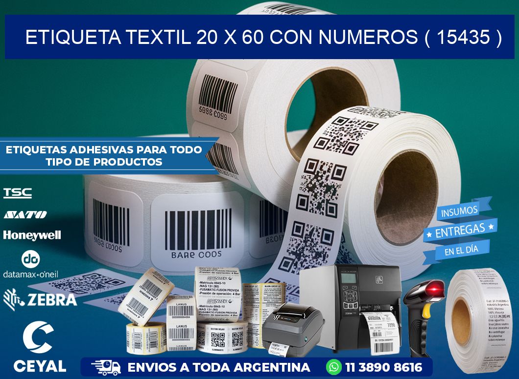 ETIQUETA TEXTIL 20 X 60 CON NUMEROS ( 15435 )