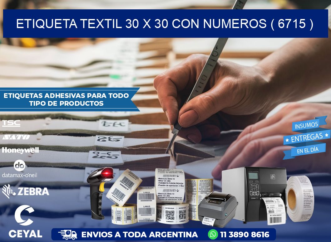 ETIQUETA TEXTIL 30 X 30 CON NUMEROS ( 6715 )