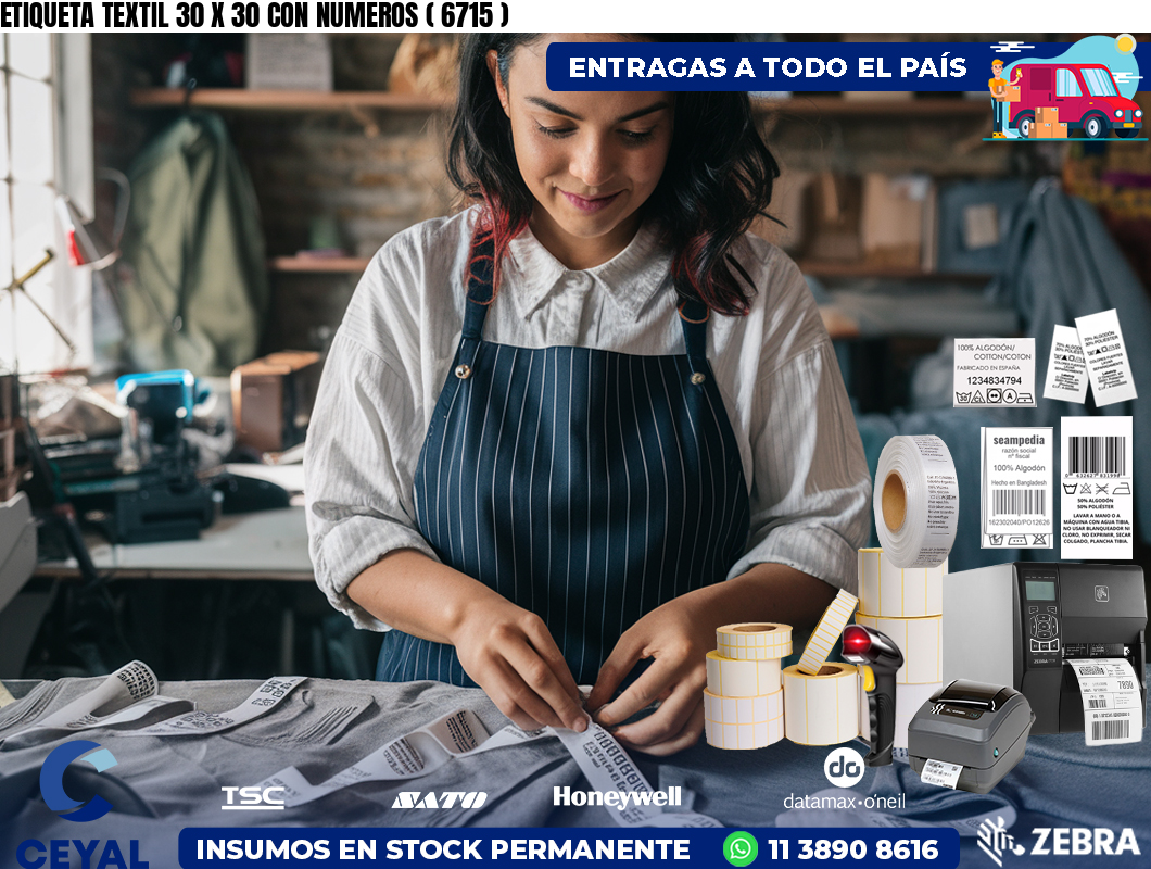 ETIQUETA TEXTIL 30 X 30 CON NUMEROS ( 6715 )