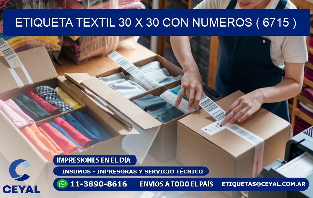 ETIQUETA TEXTIL 30 X 30 CON NUMEROS ( 6715 )