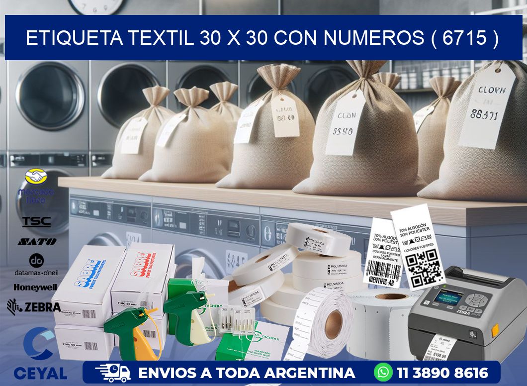ETIQUETA TEXTIL 30 X 30 CON NUMEROS ( 6715 )