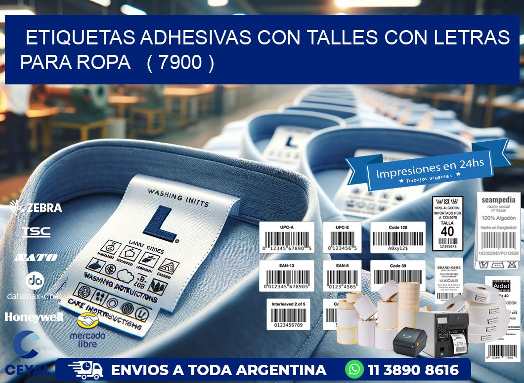 ETIQUETAS ADHESIVAS CON TALLES CON LETRAS PARA ROPA   ( 7900 )