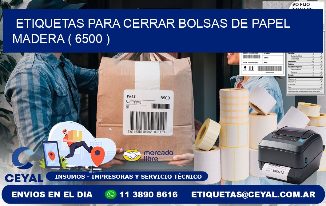 ETIQUETAS PARA CERRAR BOLSAS DE PAPEL MADERA ( 6500 )