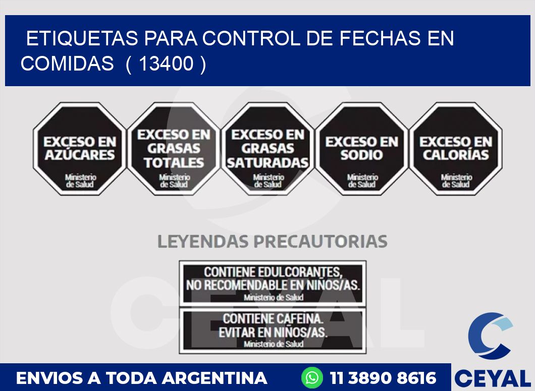 ETIQUETAS PARA CONTROL DE FECHAS EN COMIDAS  ( 13400 )